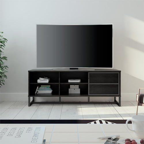 Mainstays 60 Inch TV Console with Sliding Door True Black Oak